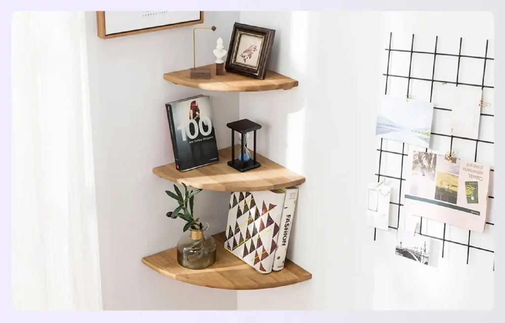 Floating corner shelves utilizing unused space