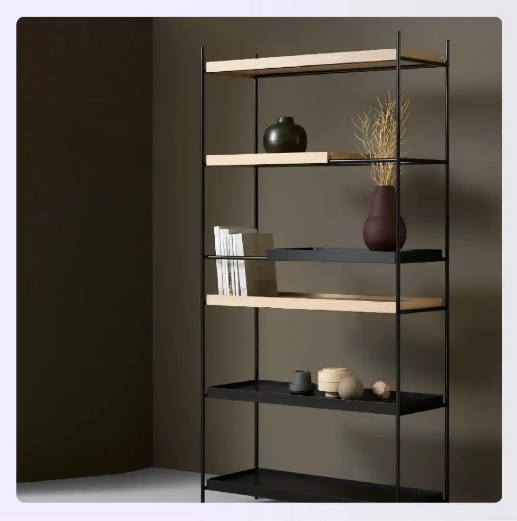 Free-standing shelf with multiple storage compartments