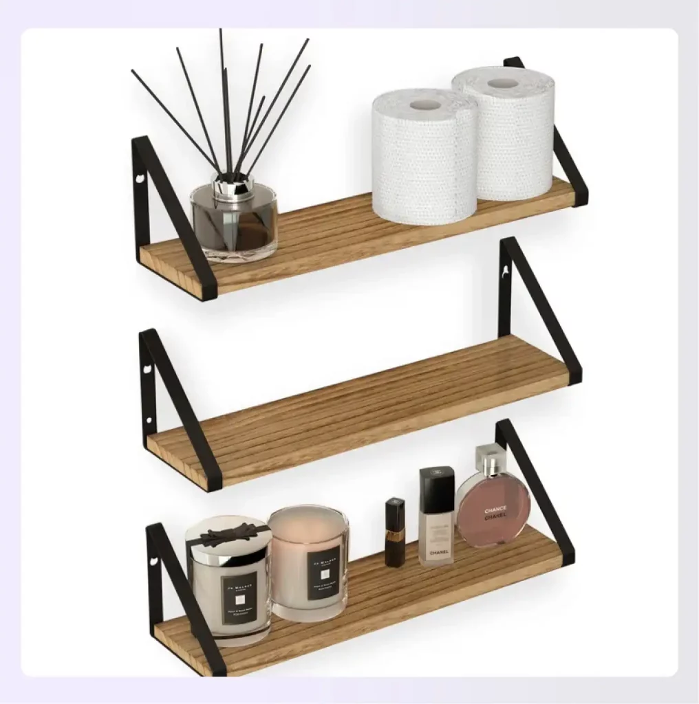 Suspended shelves with minimalist metal supports