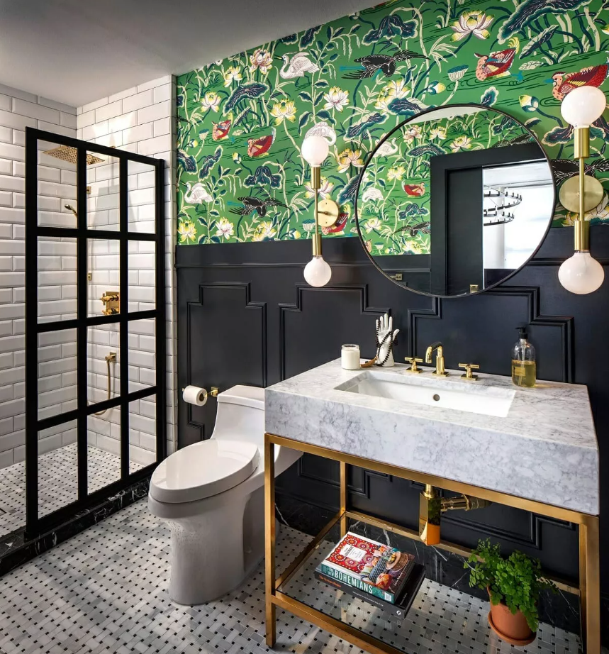 biophilic wallpaper - bathroom decor ideas