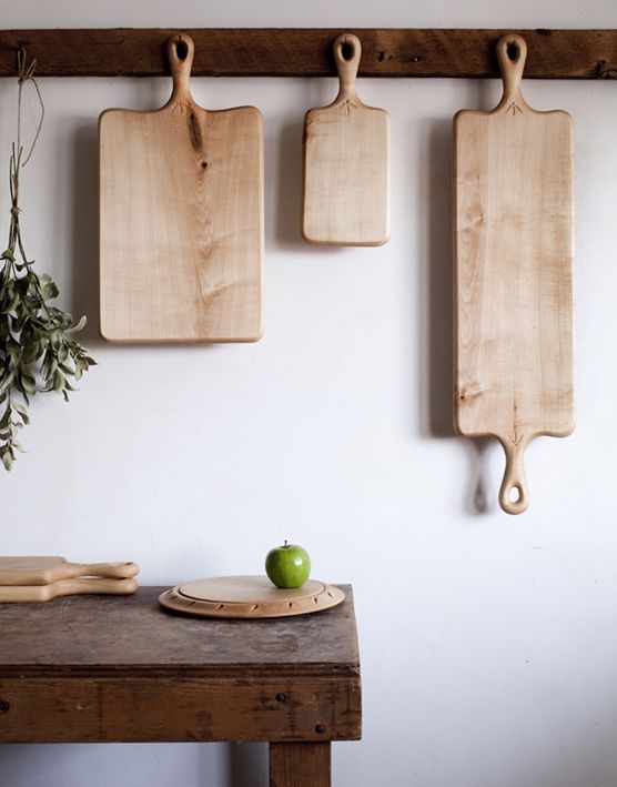 create display of boards - kitchen wall decor ideas