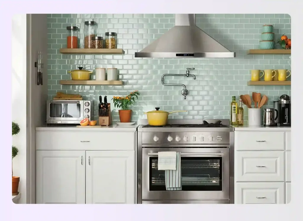 Peel-and-stick subway tile backsplash transforming kitchen wall