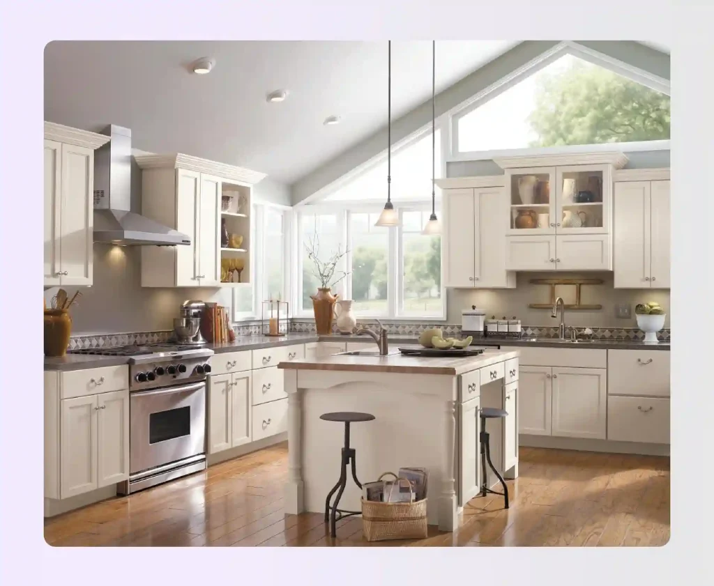 Remodeled white wood cabinets brightening kitchen wall and space Remodeled white wood cabinets brightening kitchen wall and space