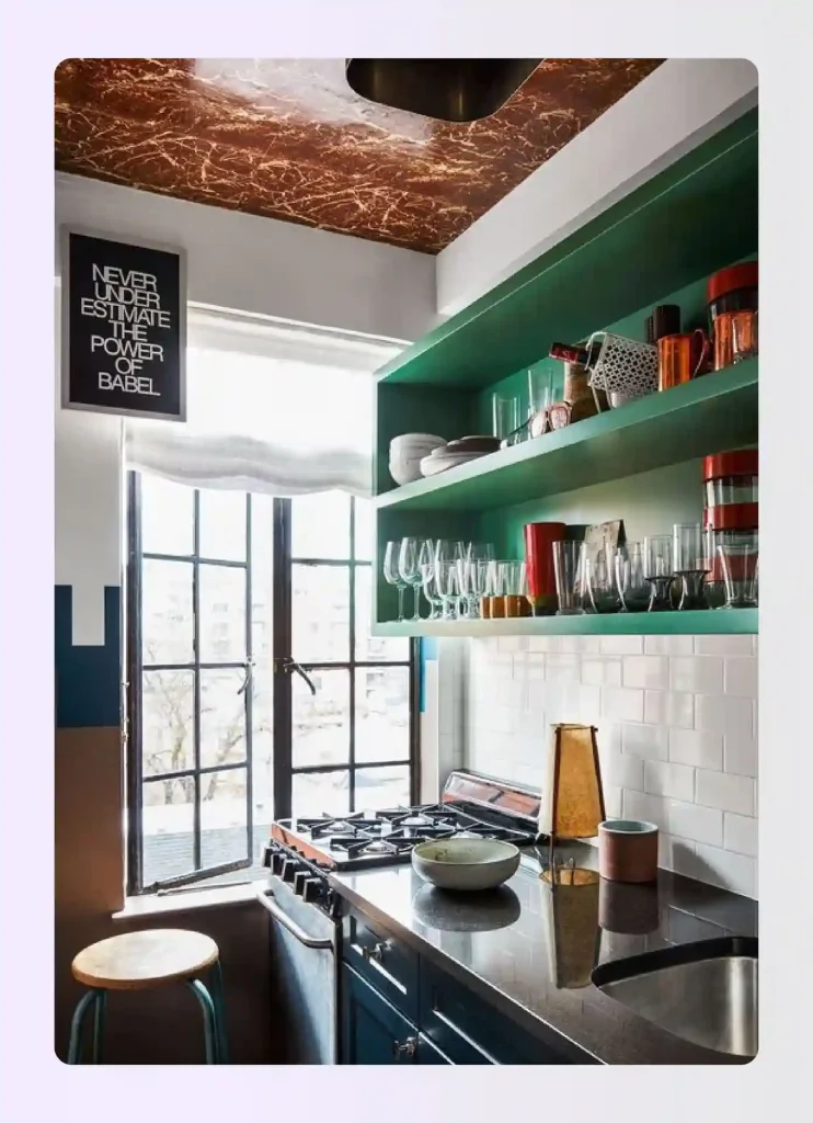 Small decorative items arranged on petite kitchen wall section Small decorative items arranged on petite kitchen wall section