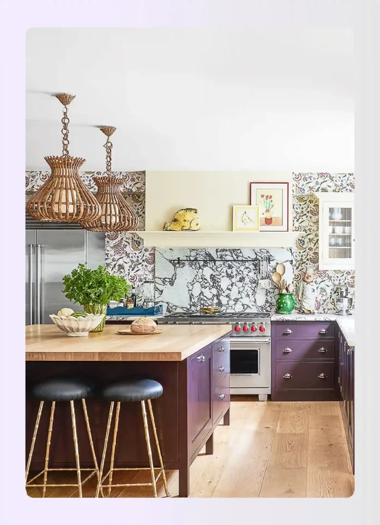 Art prints replacing upper cabinets on white kitchen wall Art prints replacing upper cabinets on white kitchen wall