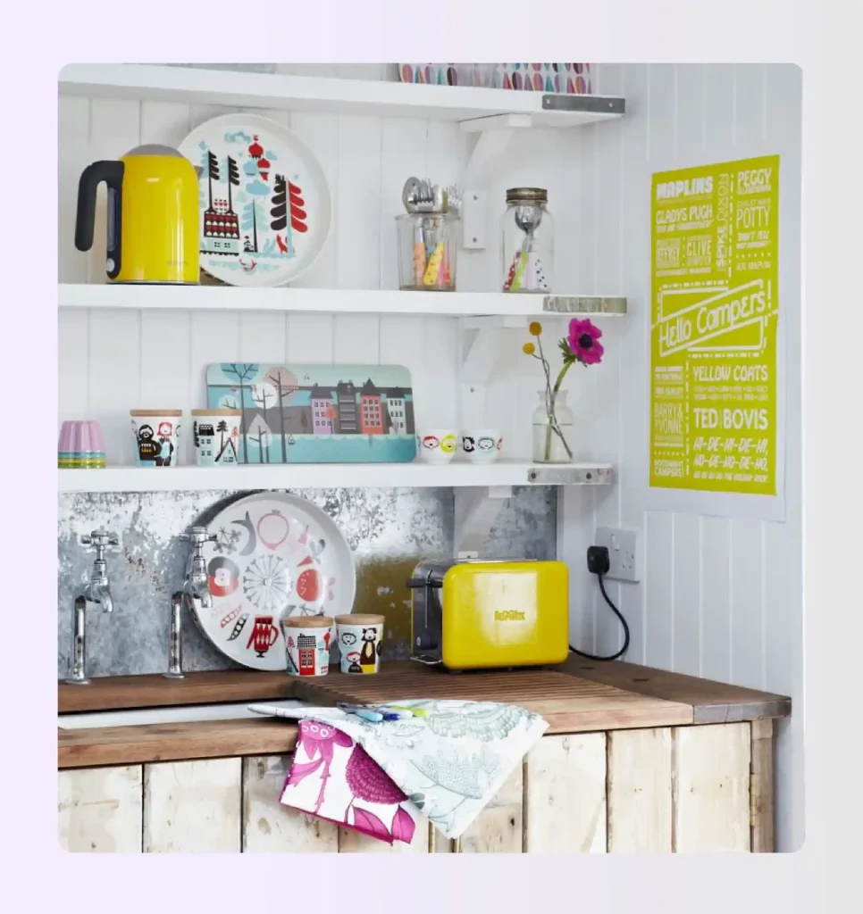 Colorful accent artwork adding splash of color to kitchen wall Colorful accent artwork adding splash of color to kitchen wall