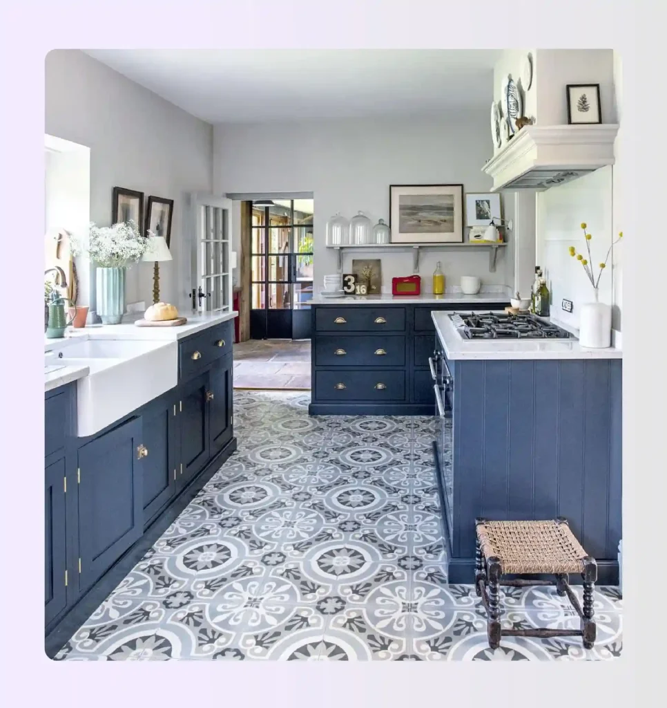 Eclectic mixed kitchen wall decor with art frames and shelving Eclectic mixed kitchen wall decor with art frames and shelving