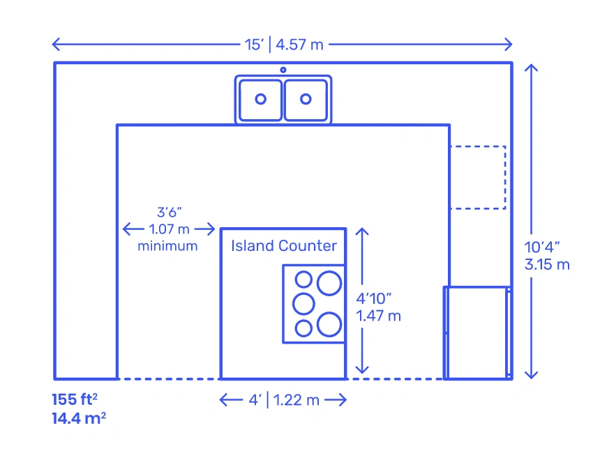 Island Kitchen Size