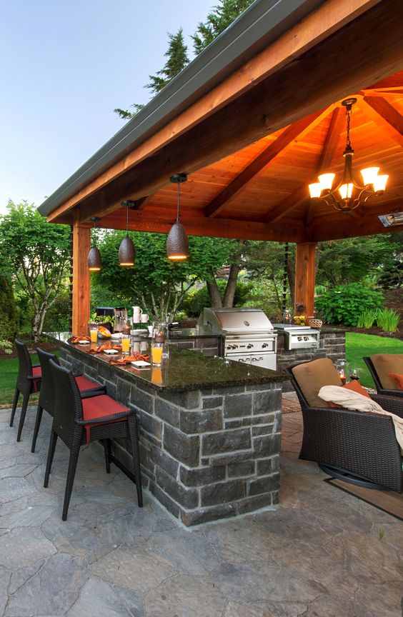 out door kitchen with barbecue grill station