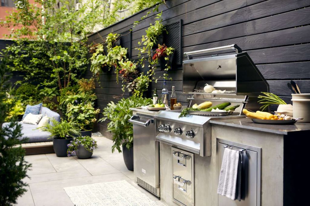 outdoor kitchen with natural materials