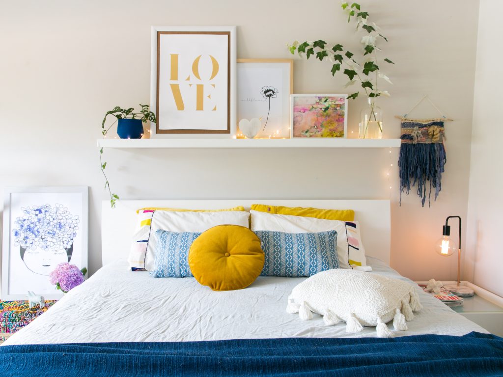 shelves above the bed