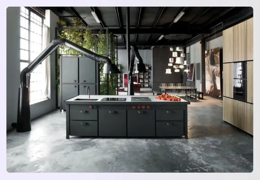 Clever storage solutions in a modern industrial-style kitchen