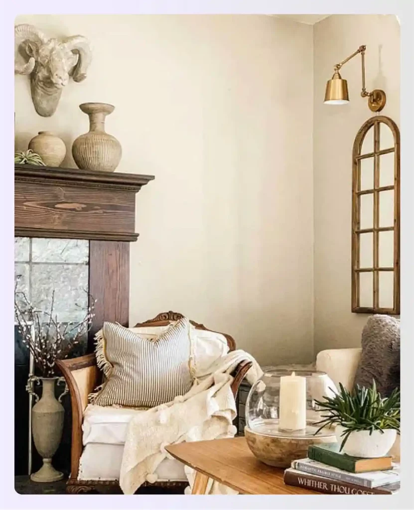 Cozy armchair with vintage and rustic decor elements