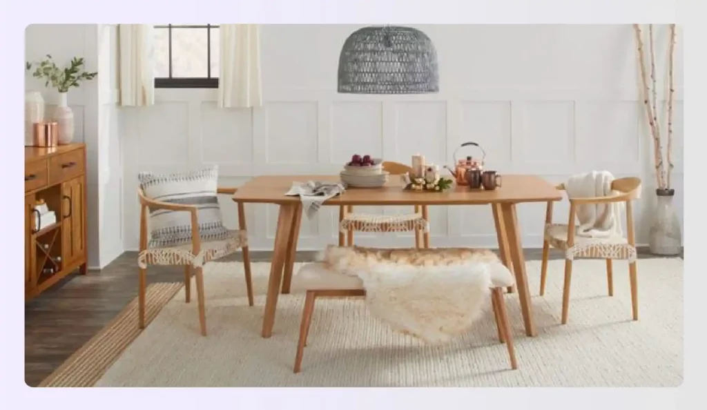 Harmonious dining room with mixed material furniture