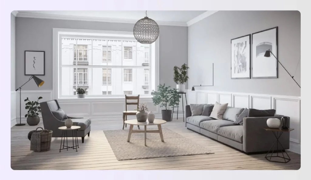 Scandinavian minimalist living room with clean decor