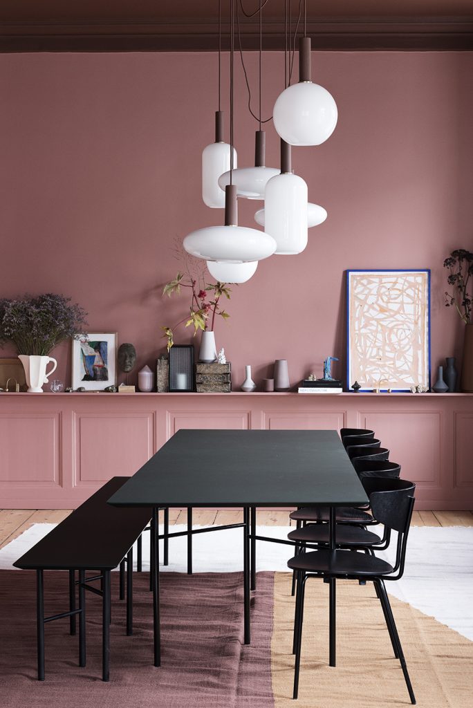 interior color schemes - blush pink and black