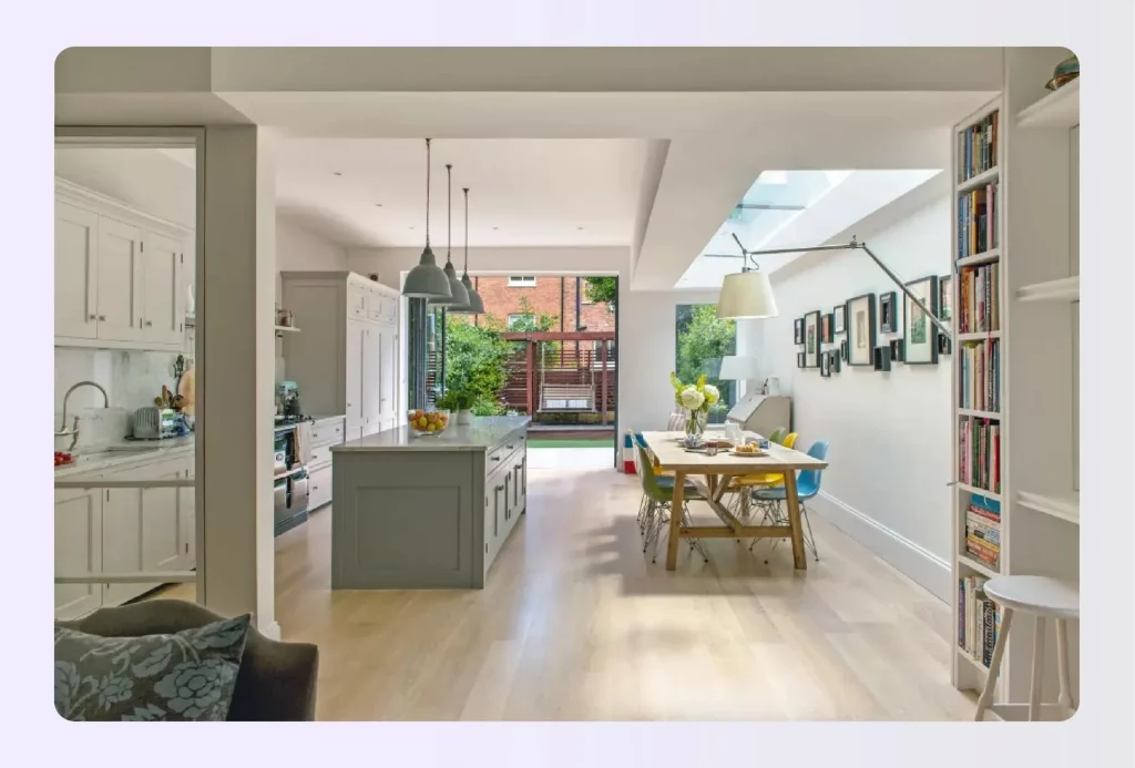Glass ceiling strip extension enhancing room brightness
