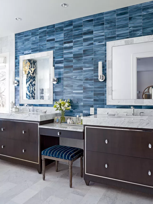 blue soothing backsplash bathroom tile