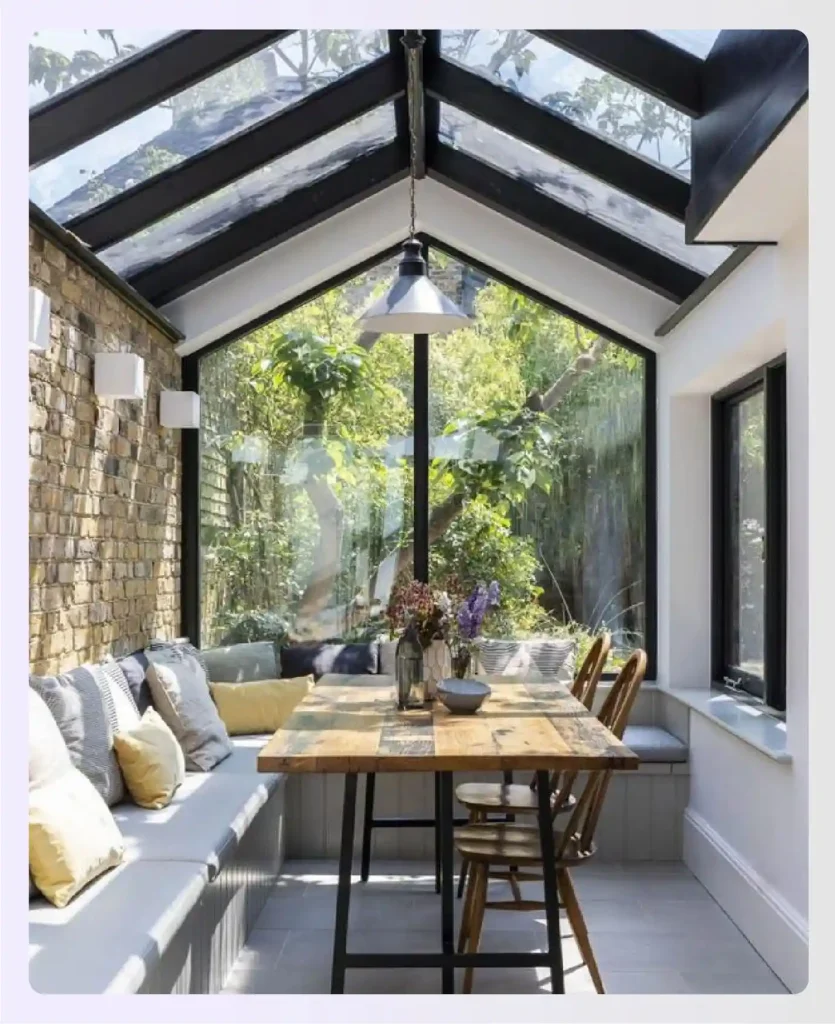 Sunroom breakfast booth with built-in seating