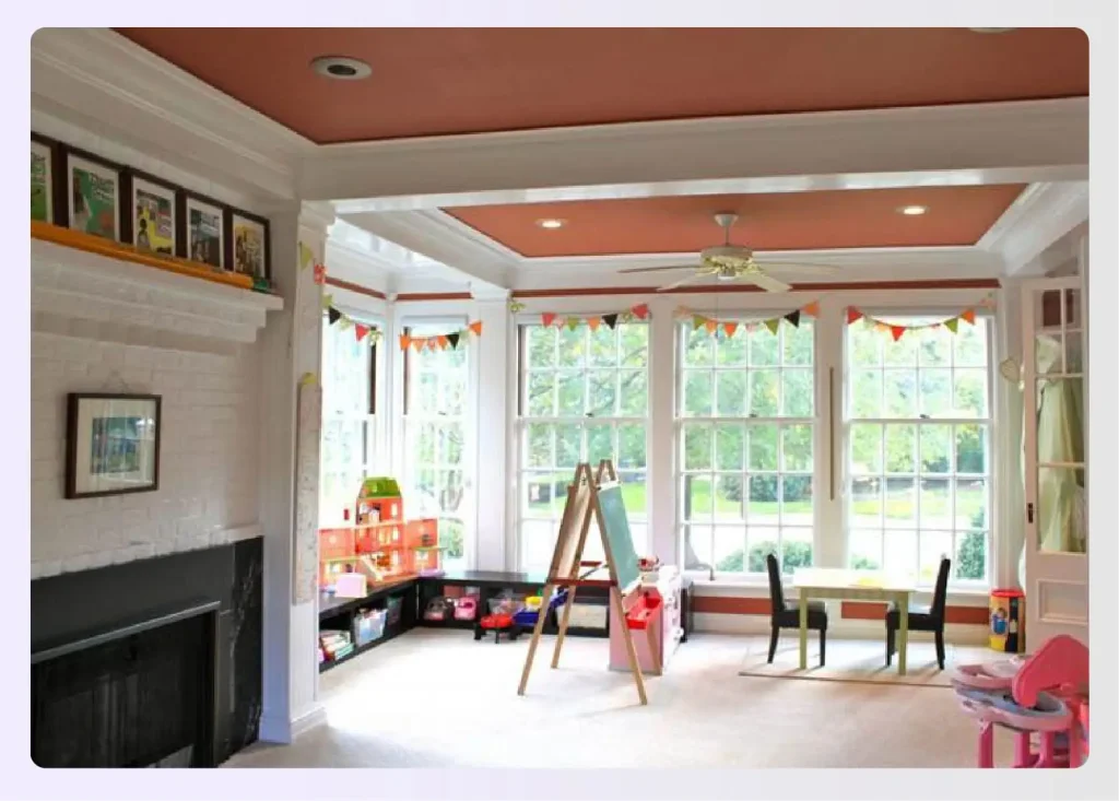 Sunroom used as a colorful kids' playroom