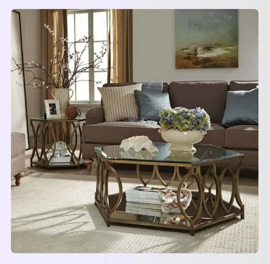 Sunroom with a hexagonal statement coffee table