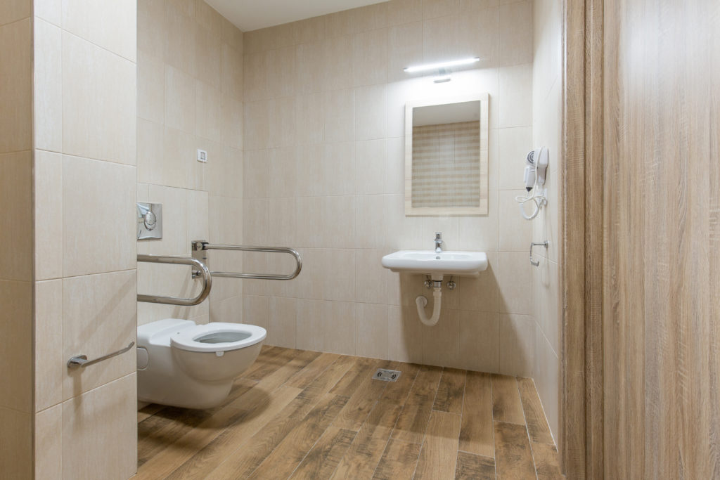 design restaurant bathroom with wheelchair accessible