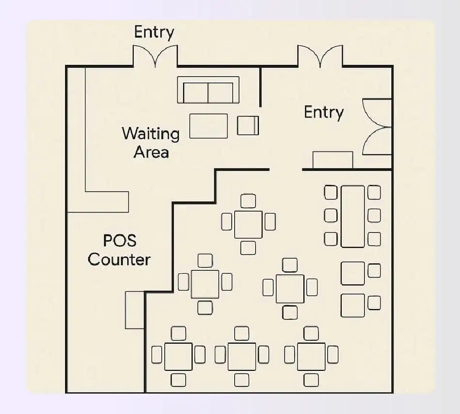 Restaurant waiting area design with entryways Restaurant waiting area design with entryways