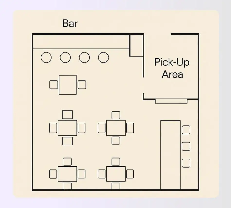 Bar area with pickup area for servers Bar area with pickup area for servers