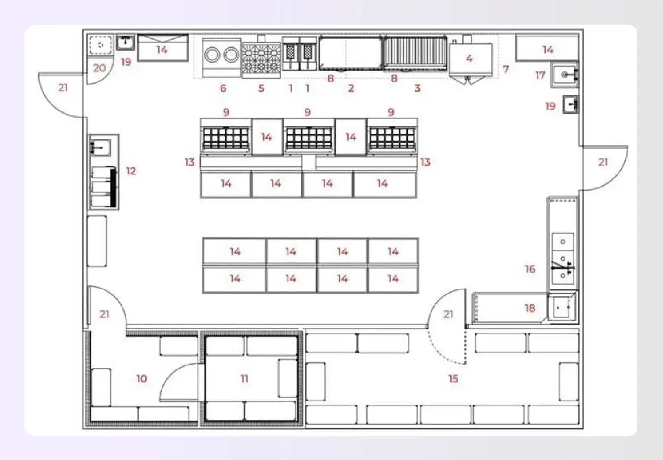 Island kitchen layout with wide walkways Island kitchen layout with wide walkways