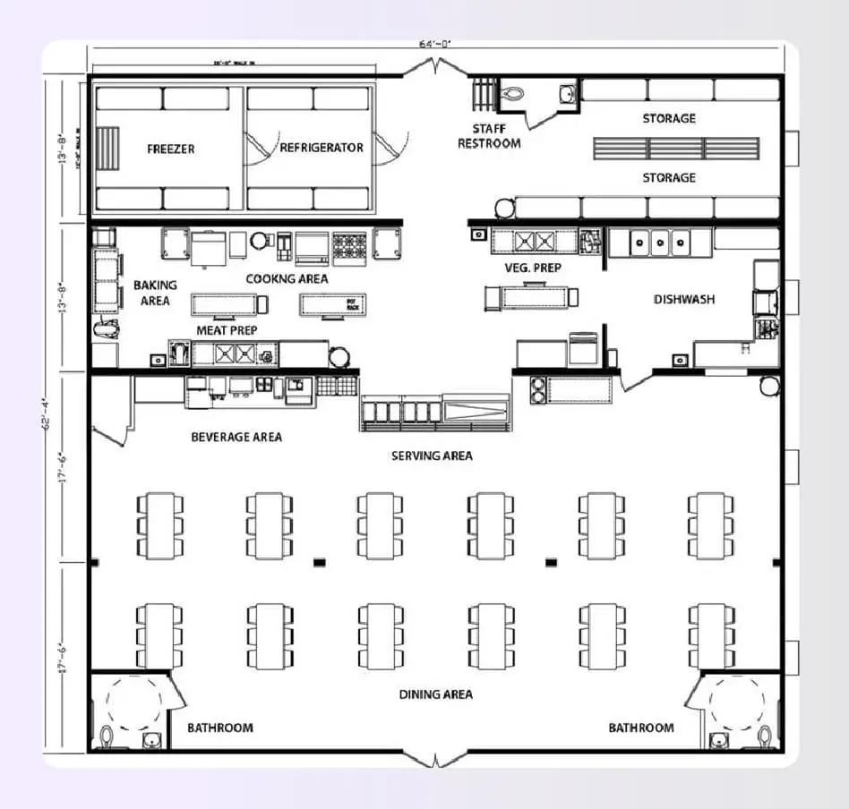 Assembly line kitchen for high turnover Assembly line kitchen for high turnover