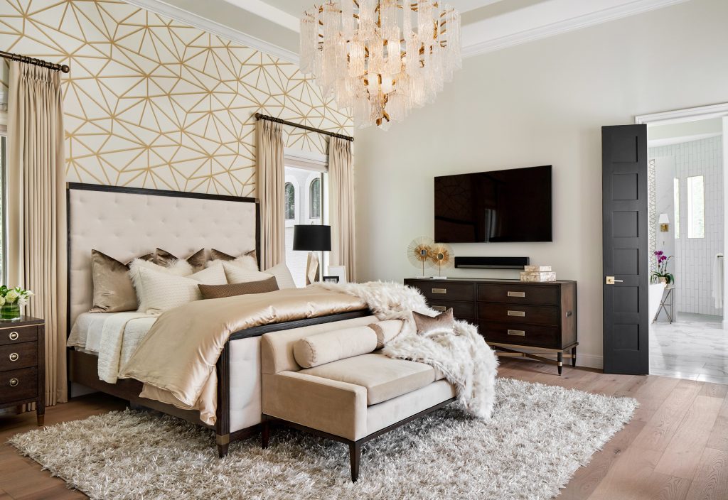 master bedroom design - gold wood