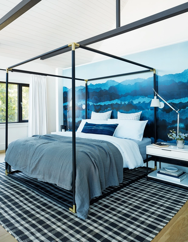 master bedroom design ideas - blue plaid