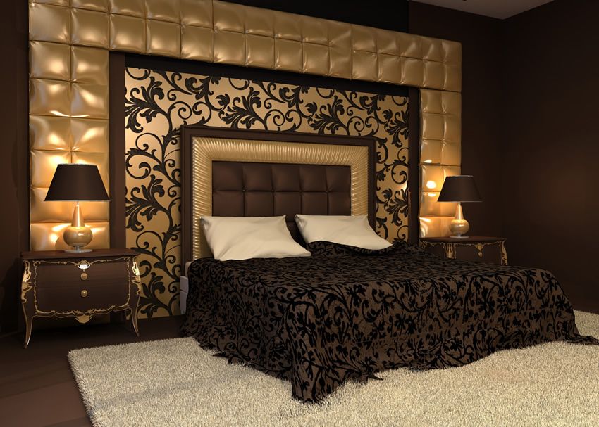 master bedroom with black gold design