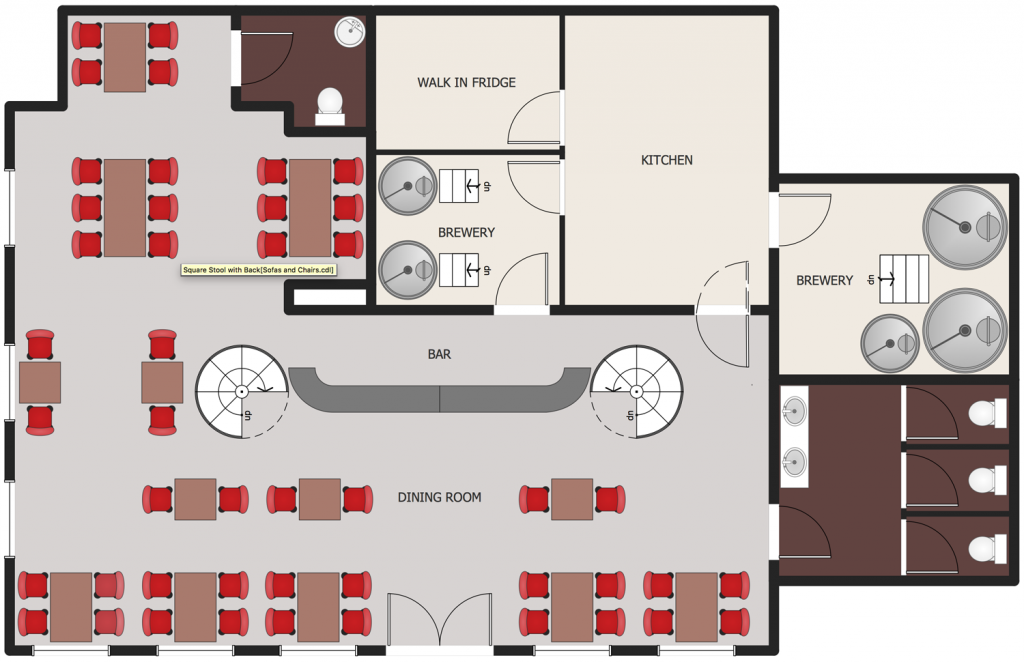 restaurant floor plan - amenities and bar planning
