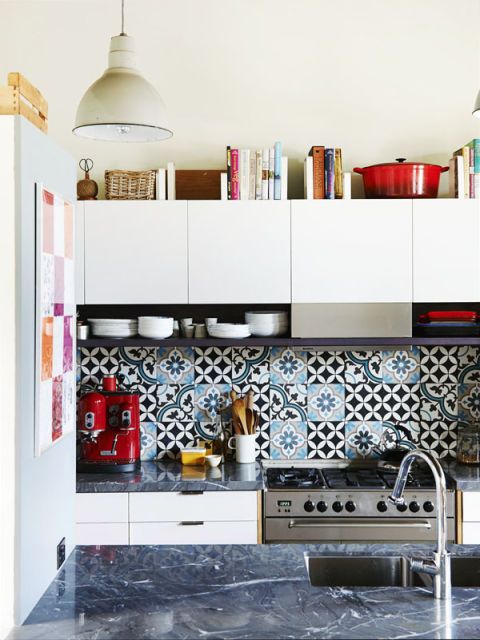 small kitchen design - stash books above