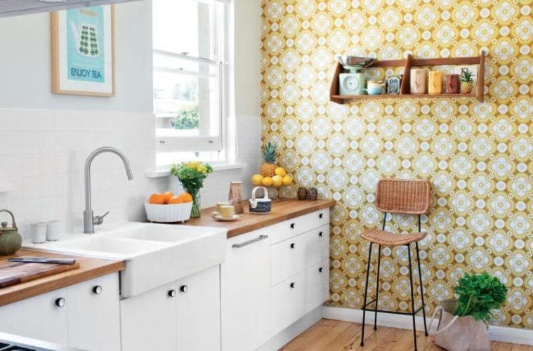 small kitchen ideas - use removable wallpaper