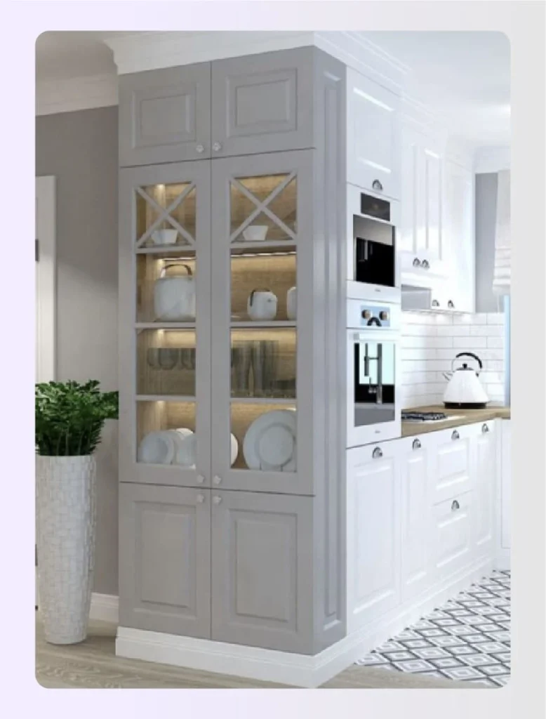 Floor-to-ceiling storage in grey and white 