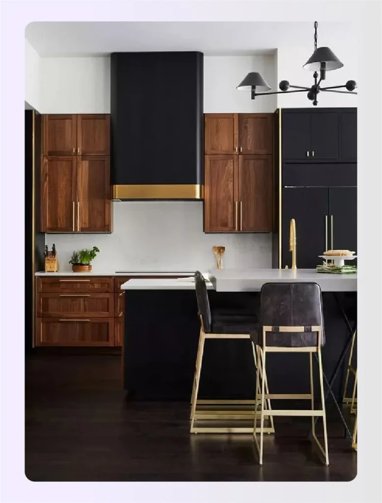 Matte black kitchen with gold trim details 