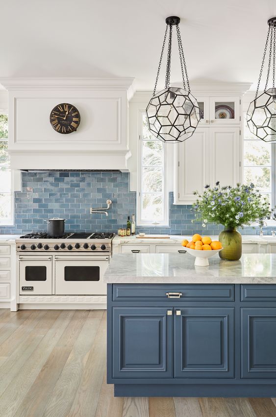 kitchen color schemes - blue with white