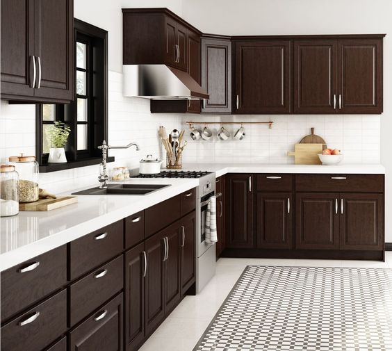 kitchen color schemes - brown with white