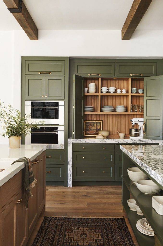 kitchen color schemes - olive green and white