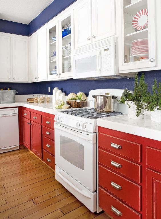 kitchen color schemes - red and blue