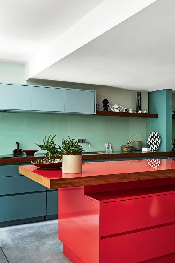 kitchen color schemes - red blue green and white