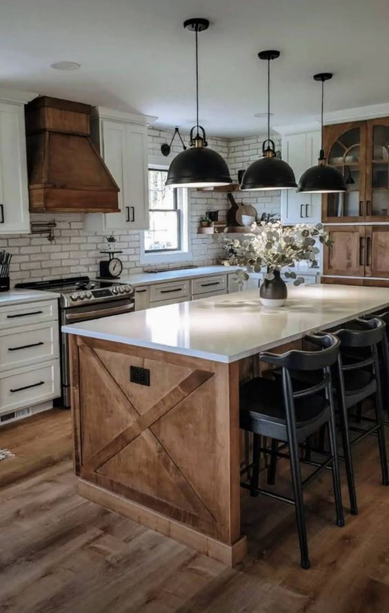 kitchen color schemes - use rustic wood with whites