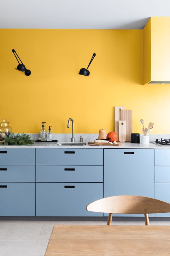 kitchen color schemes - yellow and blue