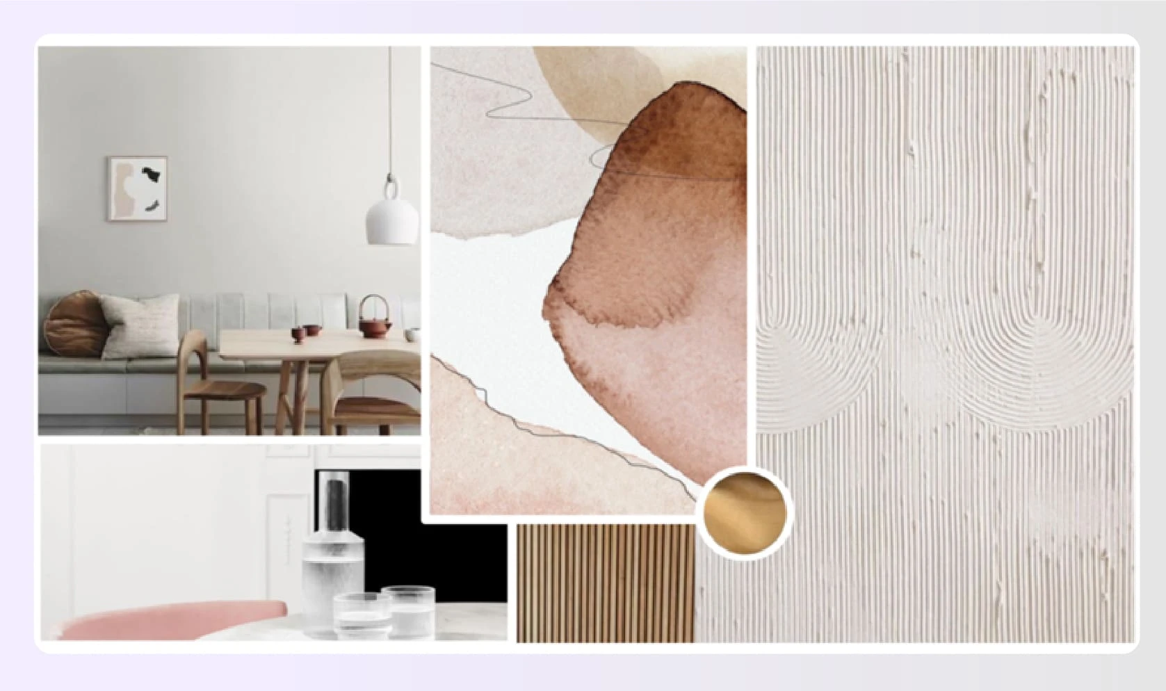 A concept board showing textures and materials for design