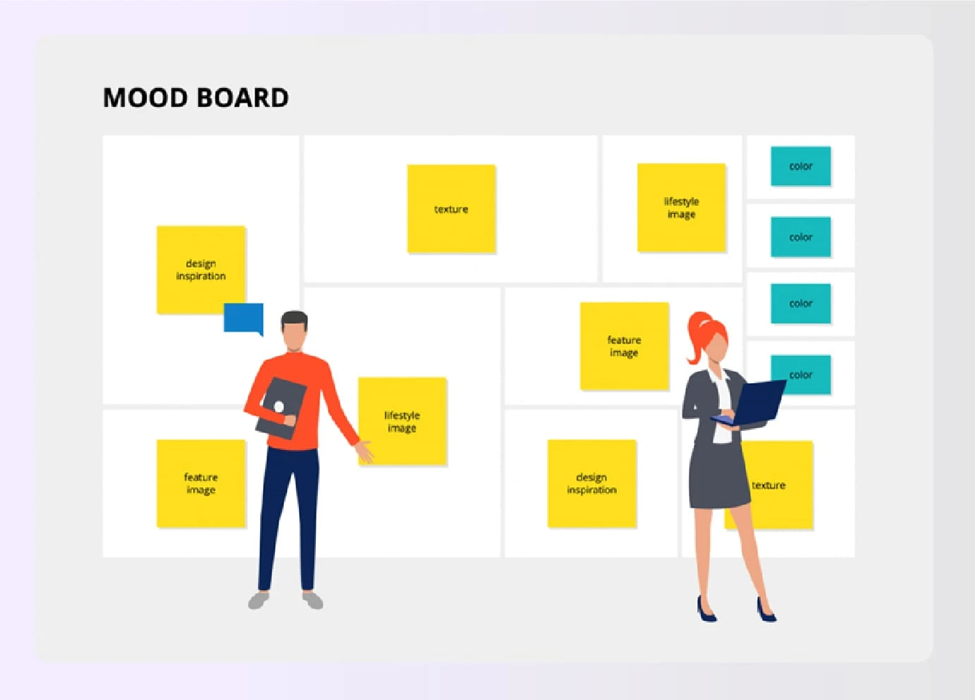 A digital mood board layout with placeholder elements