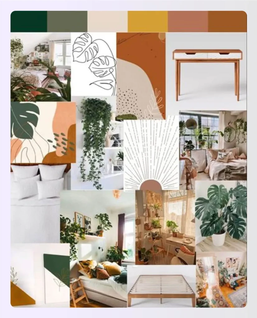 Earthy, nature-inspired bedroom mood board