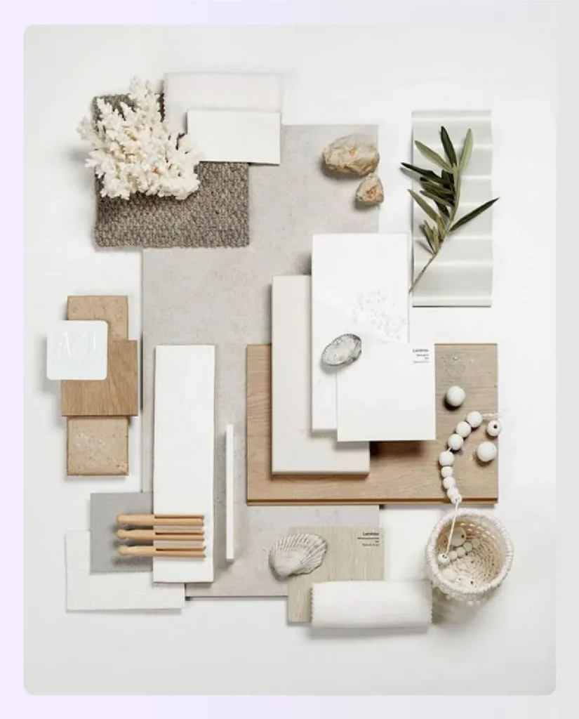 Holistic mood board with all material samples