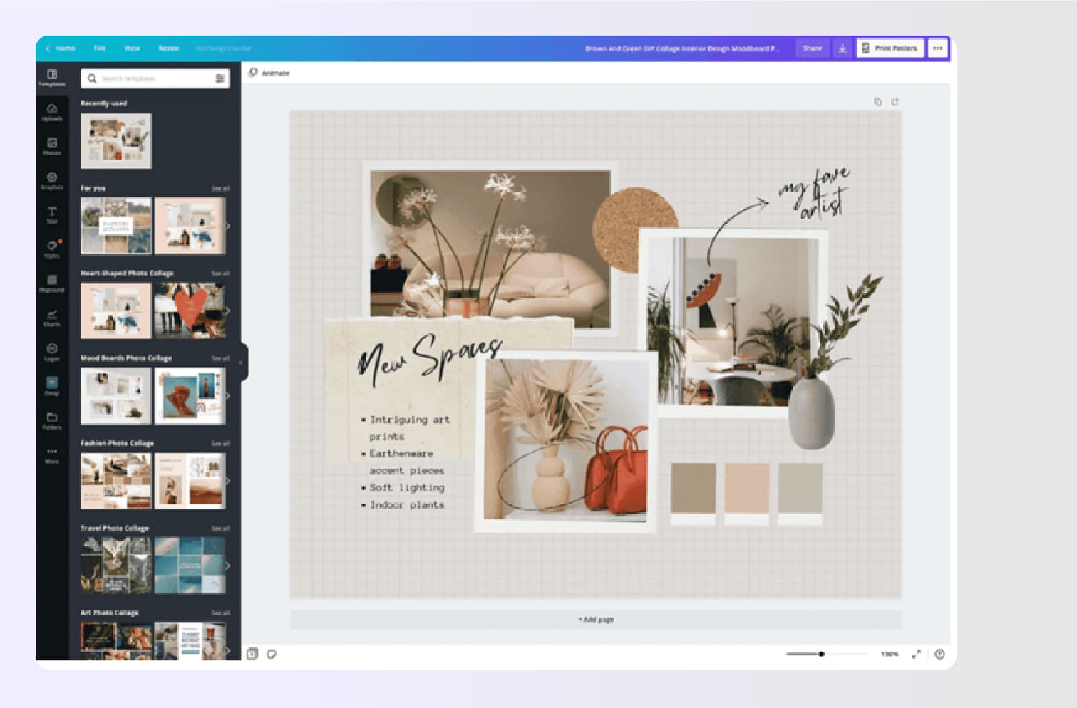 Using Canva to create a digital mood board collage
